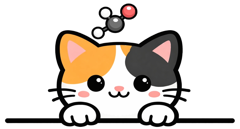CatFlow mascot — a calico cat curled around a molecule